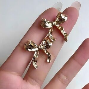 Gold Bow Earrings Cute Style